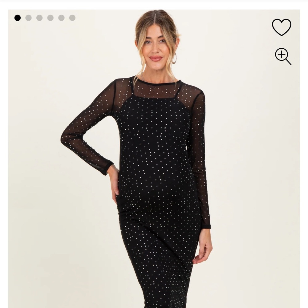 Pinkblush Black Rhinestone Formal Long Sleeve Maternity Midi Gown L NWOT